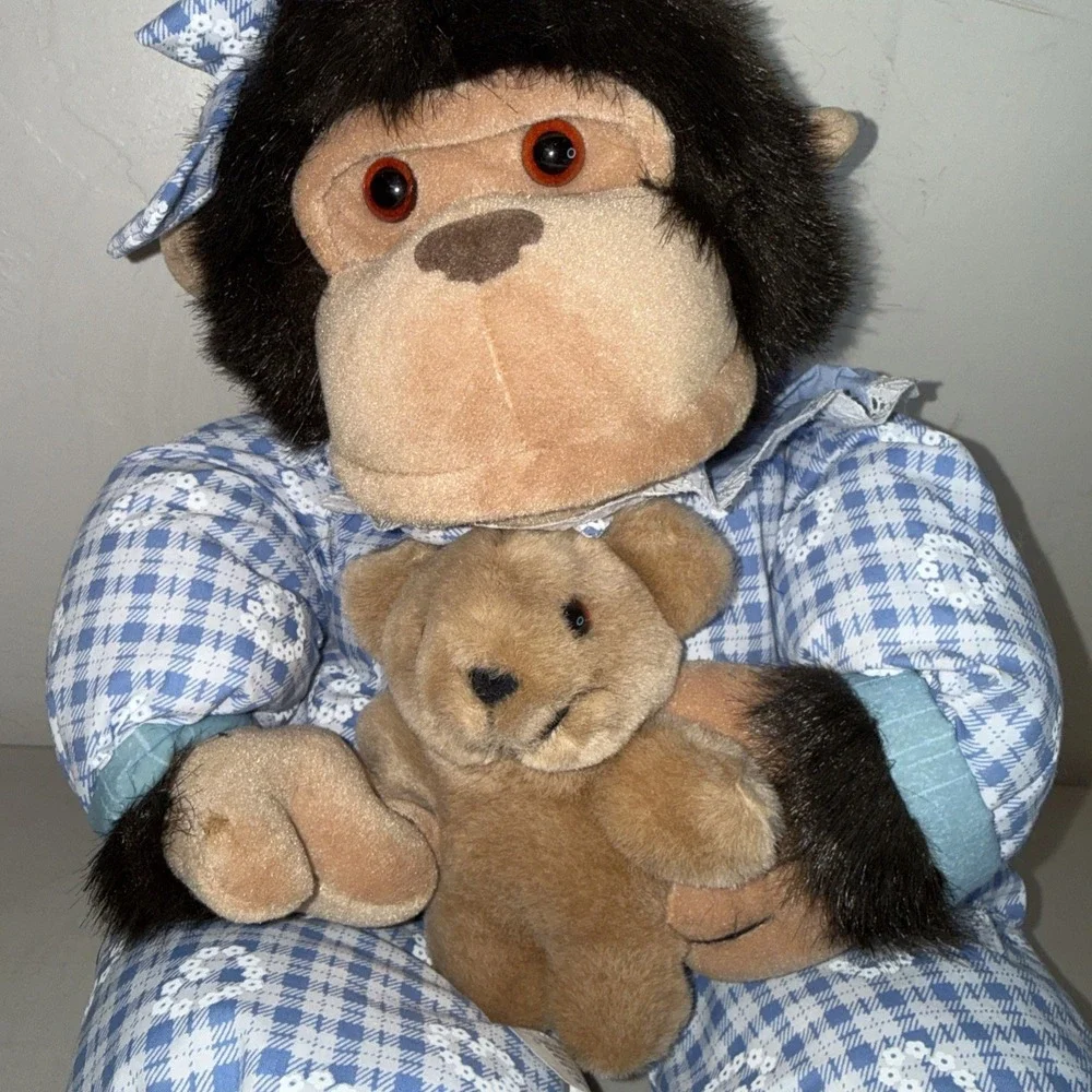 Vintage 90s Bedtime Monkey Chimpanzee Plush Pajamas Teddy Bear Slippers New